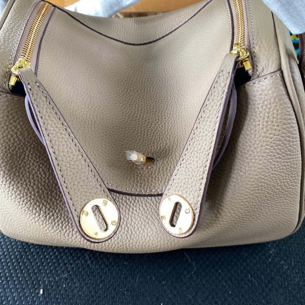 Taupe brown Togo leather Lindy Shoulder Crossbodu Duble Zop Bag - Picture 9 of 12